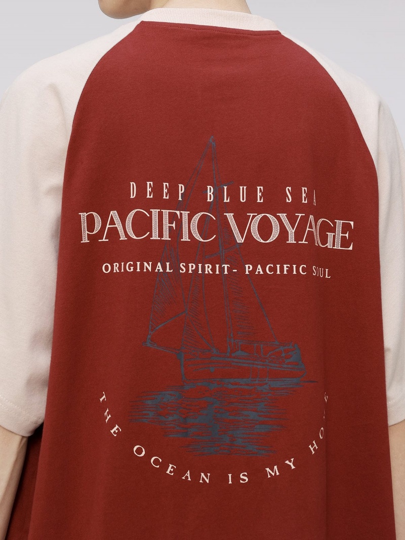 T Shirts Aelfric Eden Pacific Voyage Print Raglan Tee Rouge | RSR-20093834